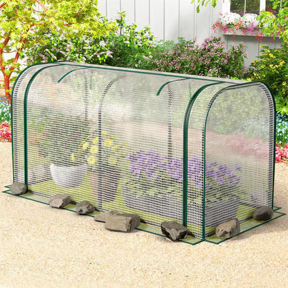 Fir Wood Raised Garden Bed with Greenhouse Waterproof Sun-Protective Green Hot House White+Grey