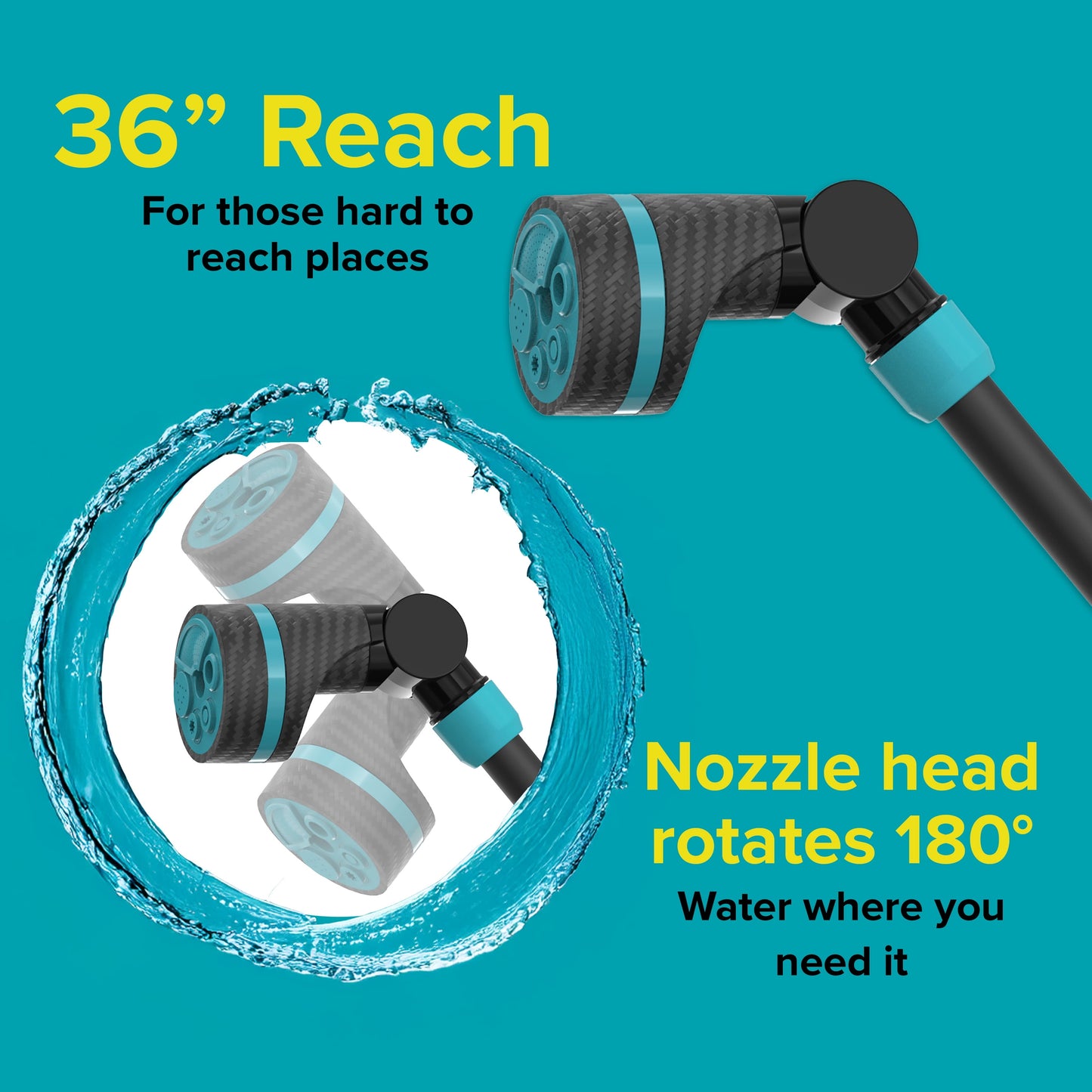 36” Heavy Duty Watering Wand with Swivel Connect, Thumb Control, 5 Pre-Set Spray Patterns, Ergonomic Non-Slip Grip