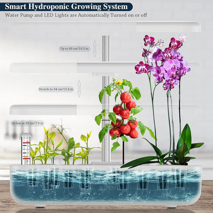 Hydroponics Growing System,  12 Pods Herb Growing Kit with LED Lights up to 19.4" Adjustable Height Automatic Timer Indoor Gardening Herb Faster Growing Planting Kit for Home Kitchen (White)