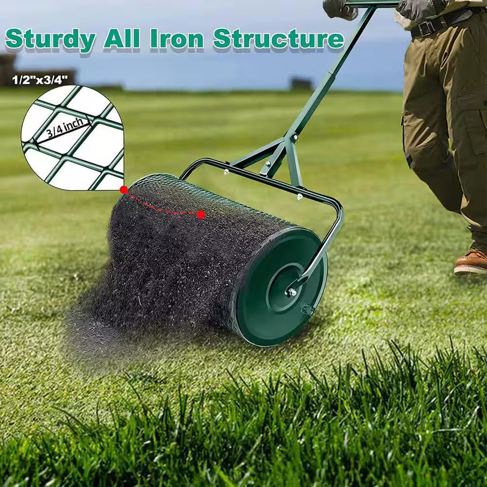 Peat Moss Spreader 24 In., Compost Spreader Metal Mesh, T Shaped Handle for Planting Seeding