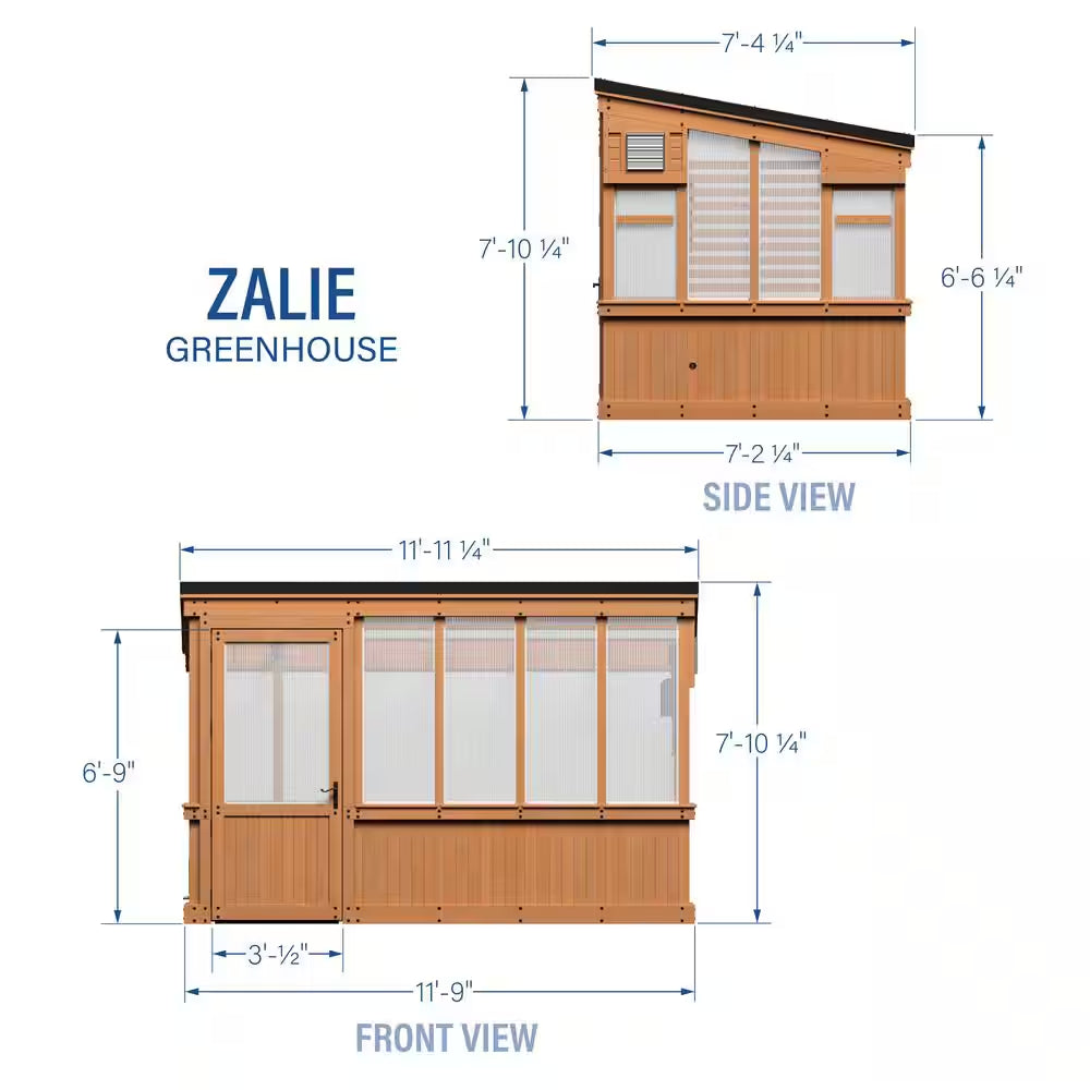 Zalie 12 Ft. X 7 Ft. X 7 Ft. 2 In. All Cedar Natural Wood Modern Greenhouse with Temperature Activated Exhaust Fan
