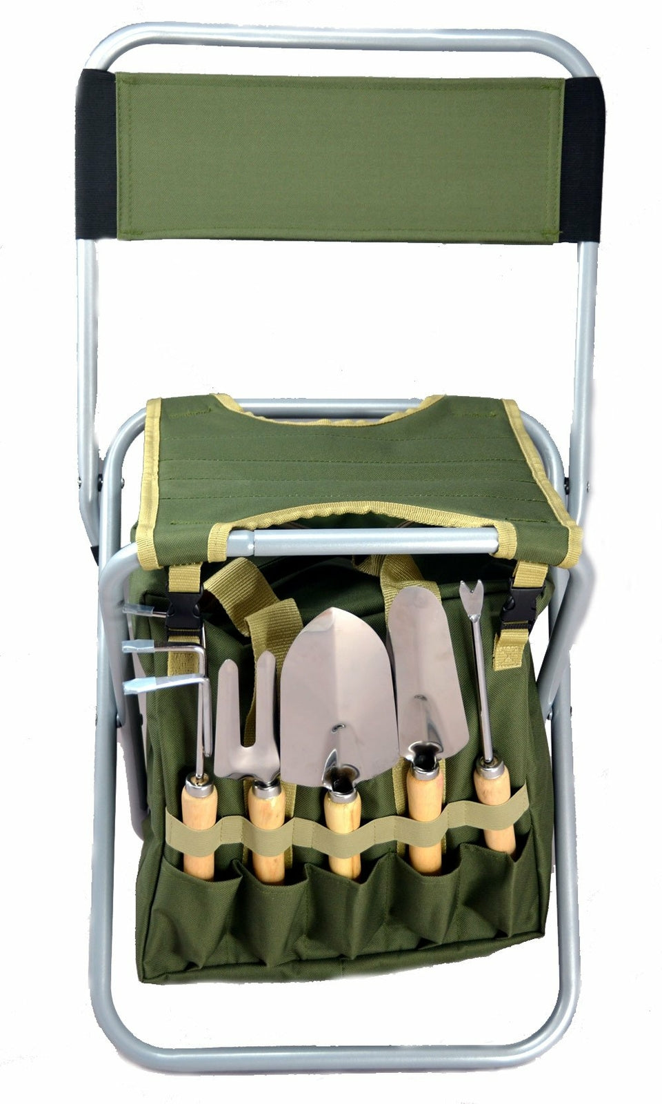 10-Piece Gardening Tool Set Folding Stool Seat with Zippered Detachable Tote