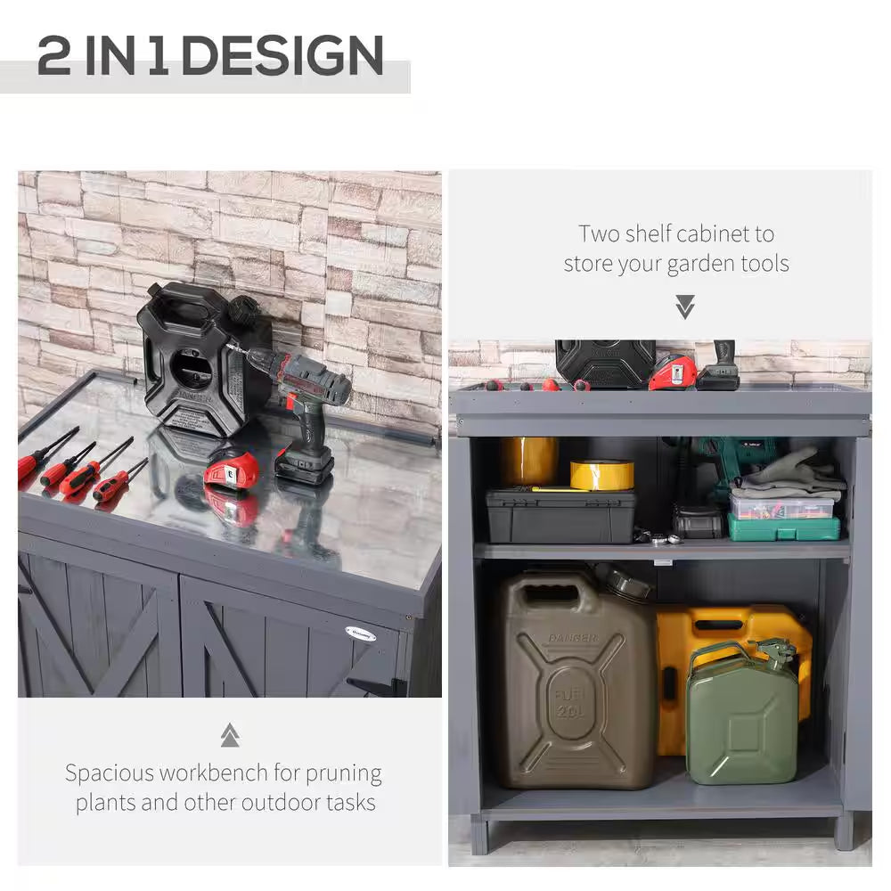 36 In. L X 18 In. W X 36 In. H Garden Storage Cabinet Outdoor Tool Shed Galvanized Top and 2-Shelves for Yard Tools Gray