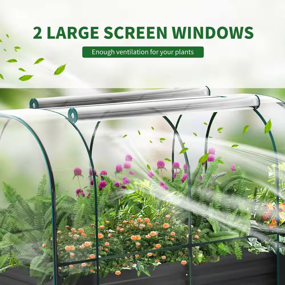 Portable Greenhouse Cover W/Raised Garden Bed and 2-Roll-Up Windows Metal Mini Greenhouse 71 In. X 35 In. X 45 In.