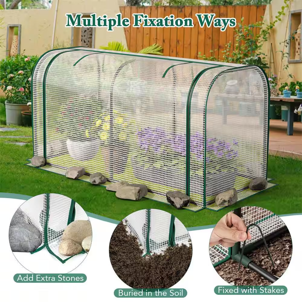 Fir Wood Raised Garden Bed with Greenhouse Waterproof Sun-Protective Green Hot House White+Grey