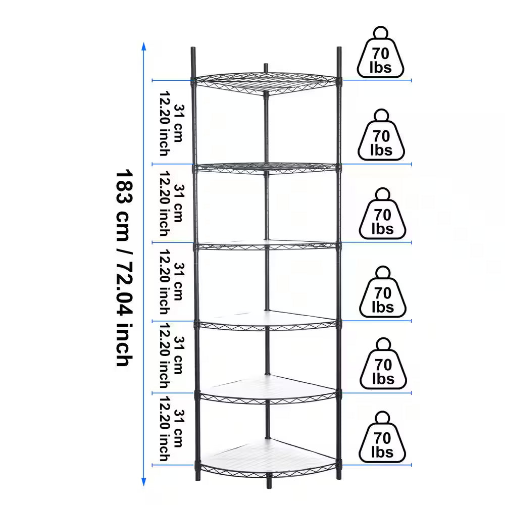 6-Tier Outdoor Garden Garage Black Iron Storage Shelf Shelves Organizer Wire Shelving Unit Plant Stand