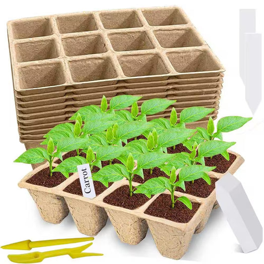 120 Cells Seed Starter Tray Biodegradable Peat Pots Organic Germination Kit Includes Labels Transplant Tools 10-Pack