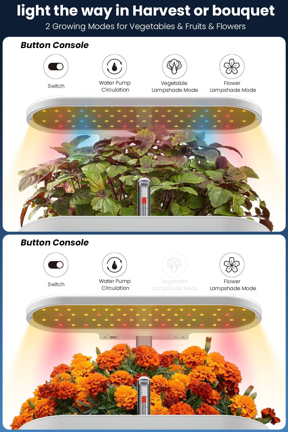 12-Pod Hydroponic Growing System – Indoor Garden with LED Grow Light & Pod Kit – Plant Germination Kit with 4.2L Water Pump for Faster Growth – Height Adjustable – Gardening Gift for Women