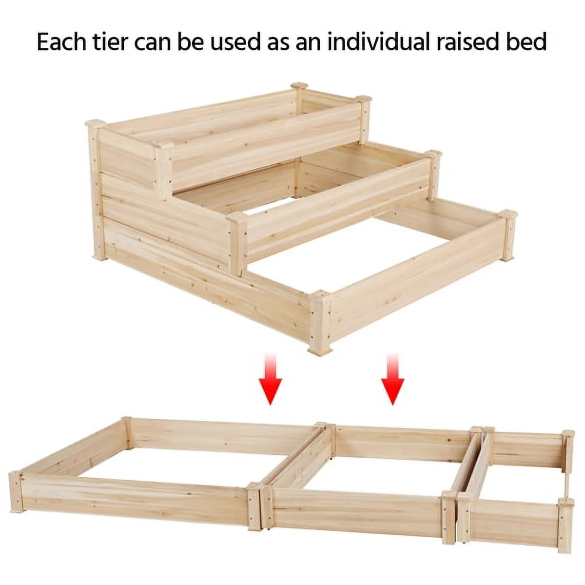 3 Tier Wood Raised Garden Bed Wood Elevated Flowers Vegetables Planter