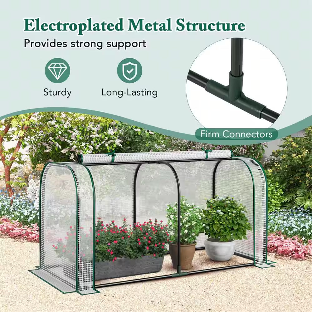 Fir Wood Raised Garden Bed with Greenhouse Waterproof Sun-Protective Green Hot House White+Grey