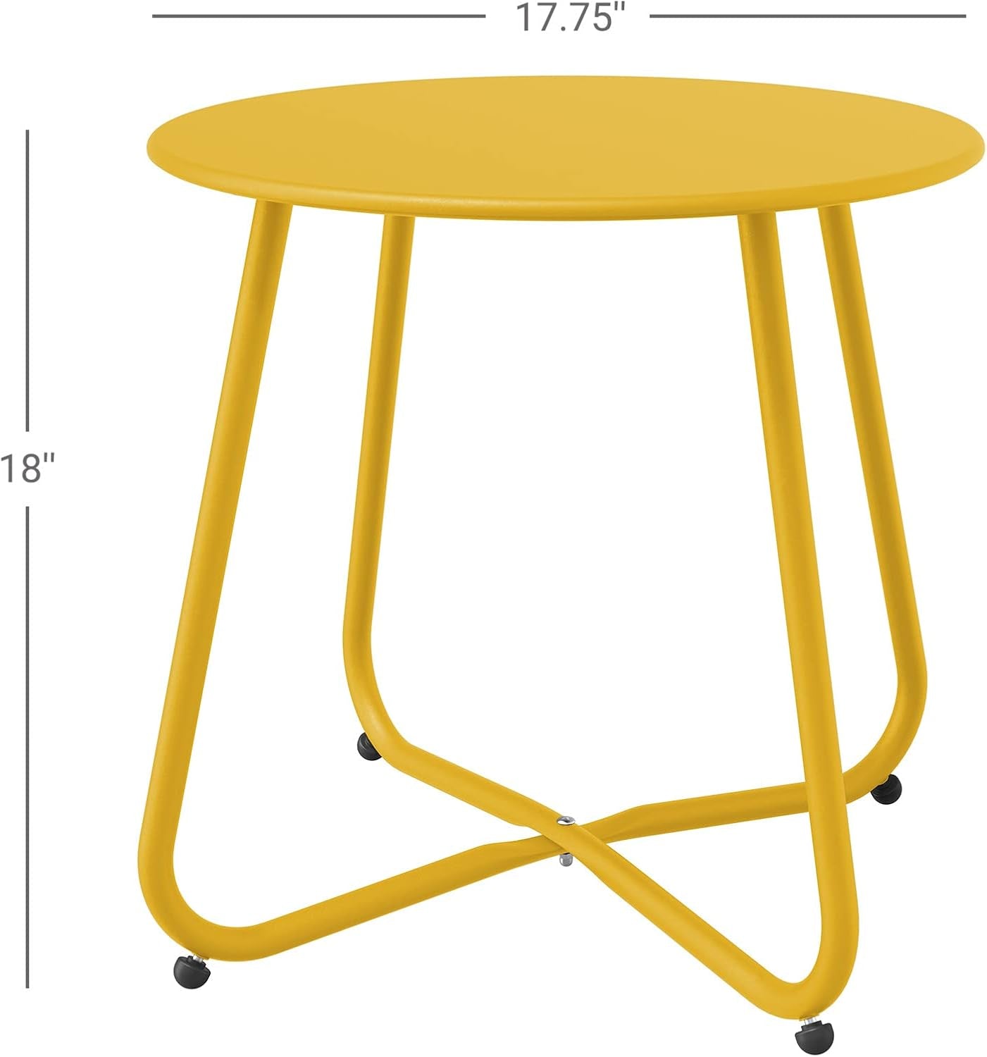 Small round Side Table, 18-Inch Outdoor Side Table with Adjustable Feet, Modern End Accent Table for Patio Porch, Yellow