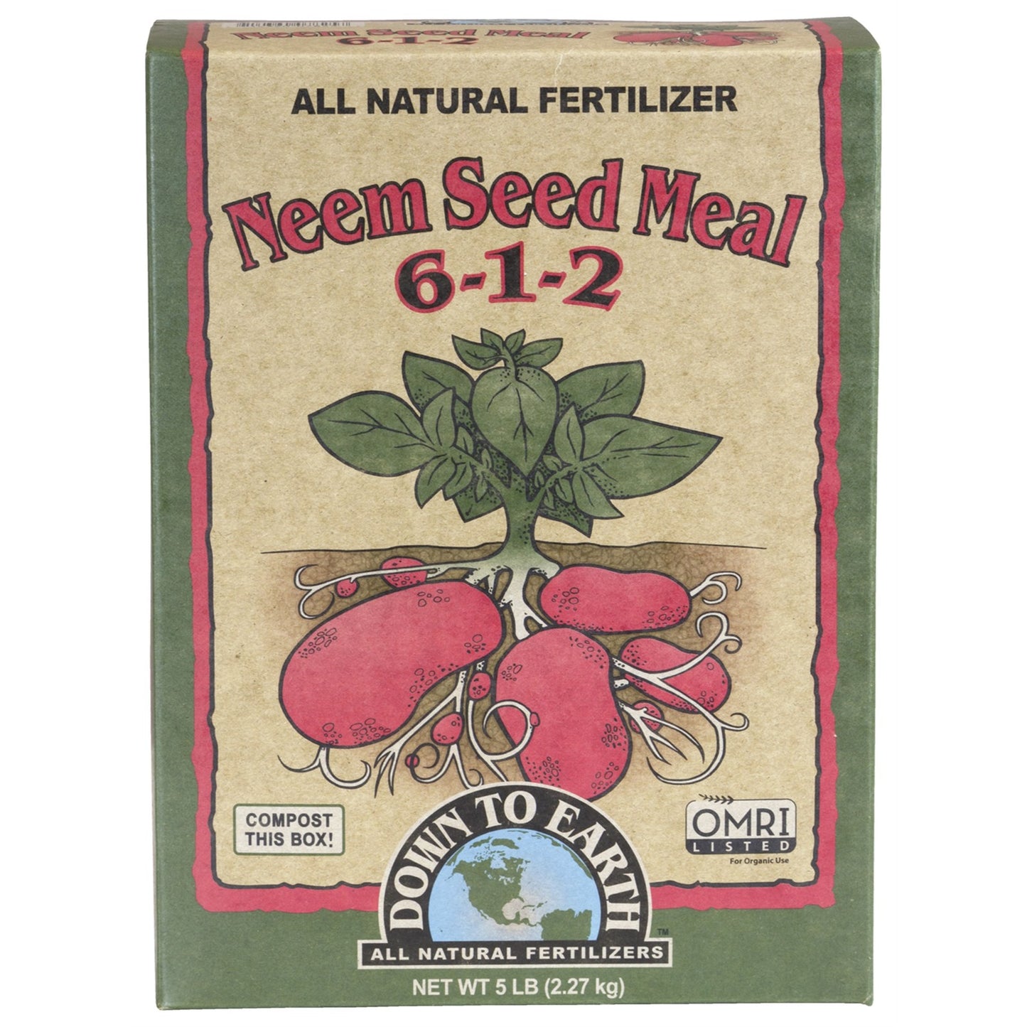 Down to Earth Organic Neem Seed Meal 6-1-2 All-Natural Fertilizer Mix, 5 Lbs