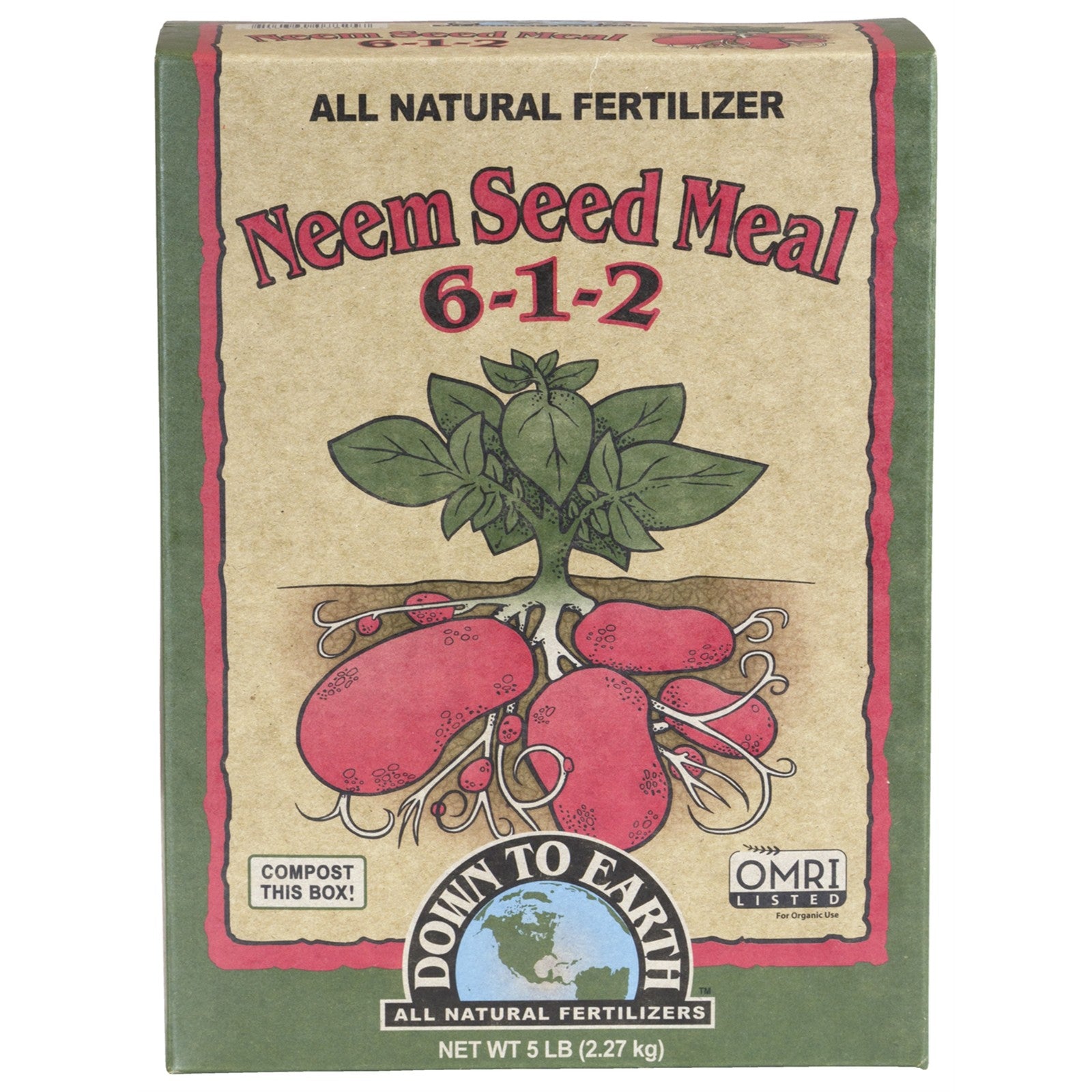 Down to Earth Organic Neem Seed Meal 6-1-2 All-Natural Fertilizer Mix, 5 Lbs