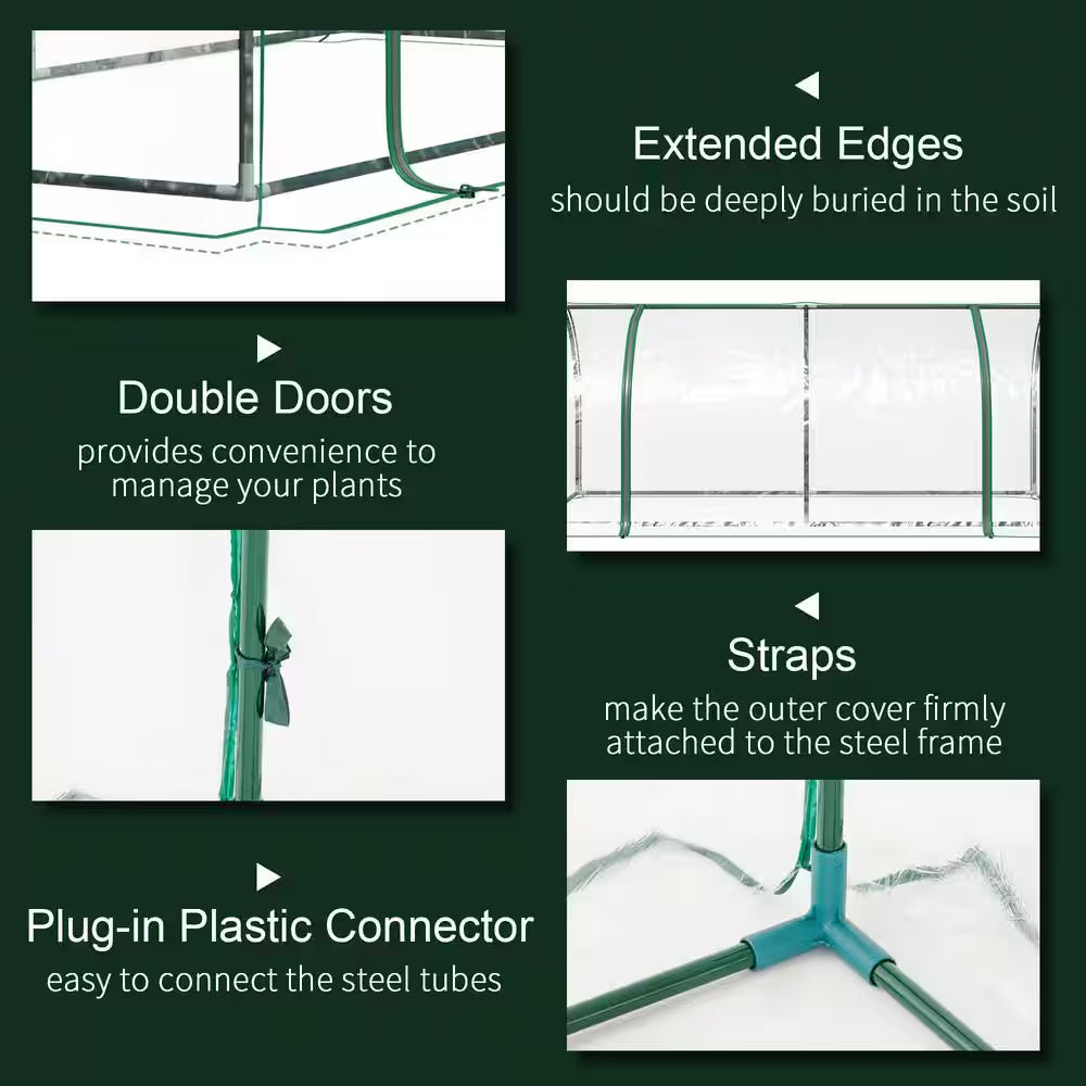 39 In. W X 79 In. D X 32 In. H Portable Mini Greenhouse with PVC Cover, Cloche Cold Frame and 4 Zippered Doors, Green