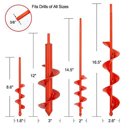 Auger Drill Bit for Planting Set of 4, Garden Ground Earth Spiral Drill Bit For
