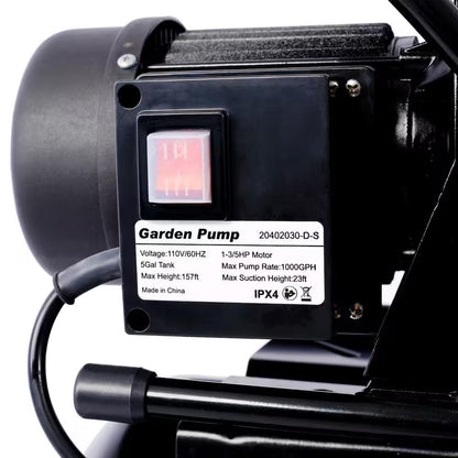 1.6 HP Submersible Fountain Irrigation Pump in Black with Pressure Tank