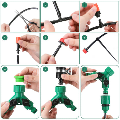 Drip Irrigation System Kit, 164FT/50M Drip Irrigation Tubing 201PCS Garden Irrigation System, Automatic Micro Watering Misting System for for Garden, Greenhouse, Flower Bed, Patio, Lawn