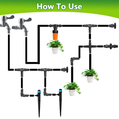 280-Piece Drip Irrigation Fittings Kit for 1/4 In. Tubing, Includes Nozzles, Tees, Couplings, Elbows, Plugs, Crosses