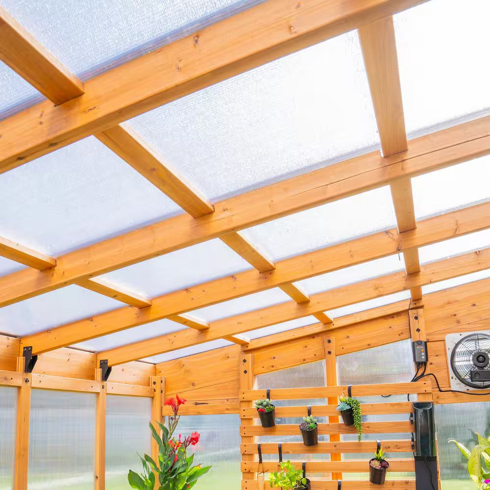 Zalie 12 Ft. X 7 Ft. X 7 Ft. 2 In. All Cedar Natural Wood Modern Greenhouse with Temperature Activated Exhaust Fan