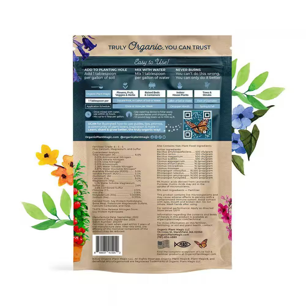 Organic Fast-Acting Water Soluble Plant Food 1/2 Lb., All-Purpose Fertilizer for Flowers Vegetables Herbs Fruit Trees