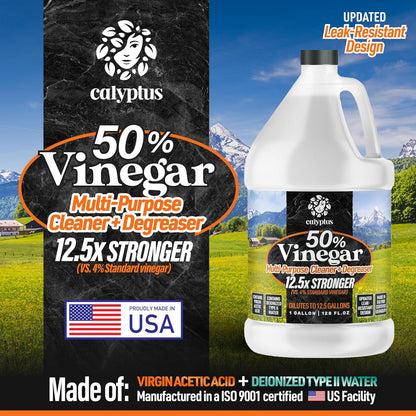 50% Pure Concentrated Vinegar | Maximum-Performance (12.5X) Power | Technical Grade | Dilutes Easily to 5% Acidity (1.5 Cups per Gallon) | Home and Outdoor Cleaning Concentrate | 1 Gallon
