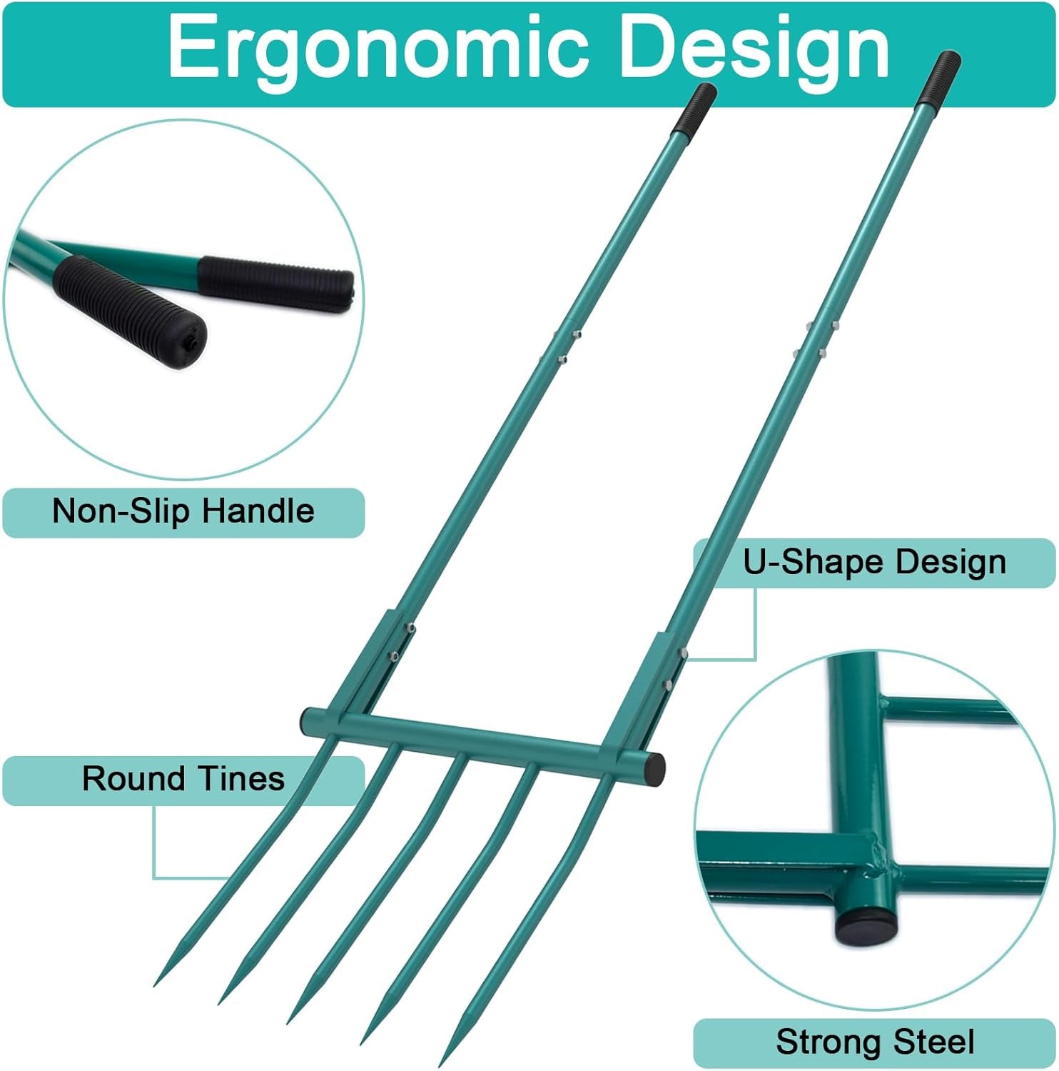 Ergonomic 5-Tine Broad Fork Garden Tool for Easy Soil Aeration and Cultivation
