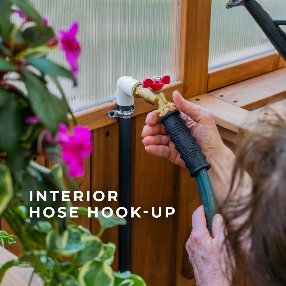 Bellerose 7.3 Ft. W X 14.75 Ft. L X 9.75 Ft. H All Cedar Greenhouse W/ Pergola and Temperature Activated Ventilation Fan