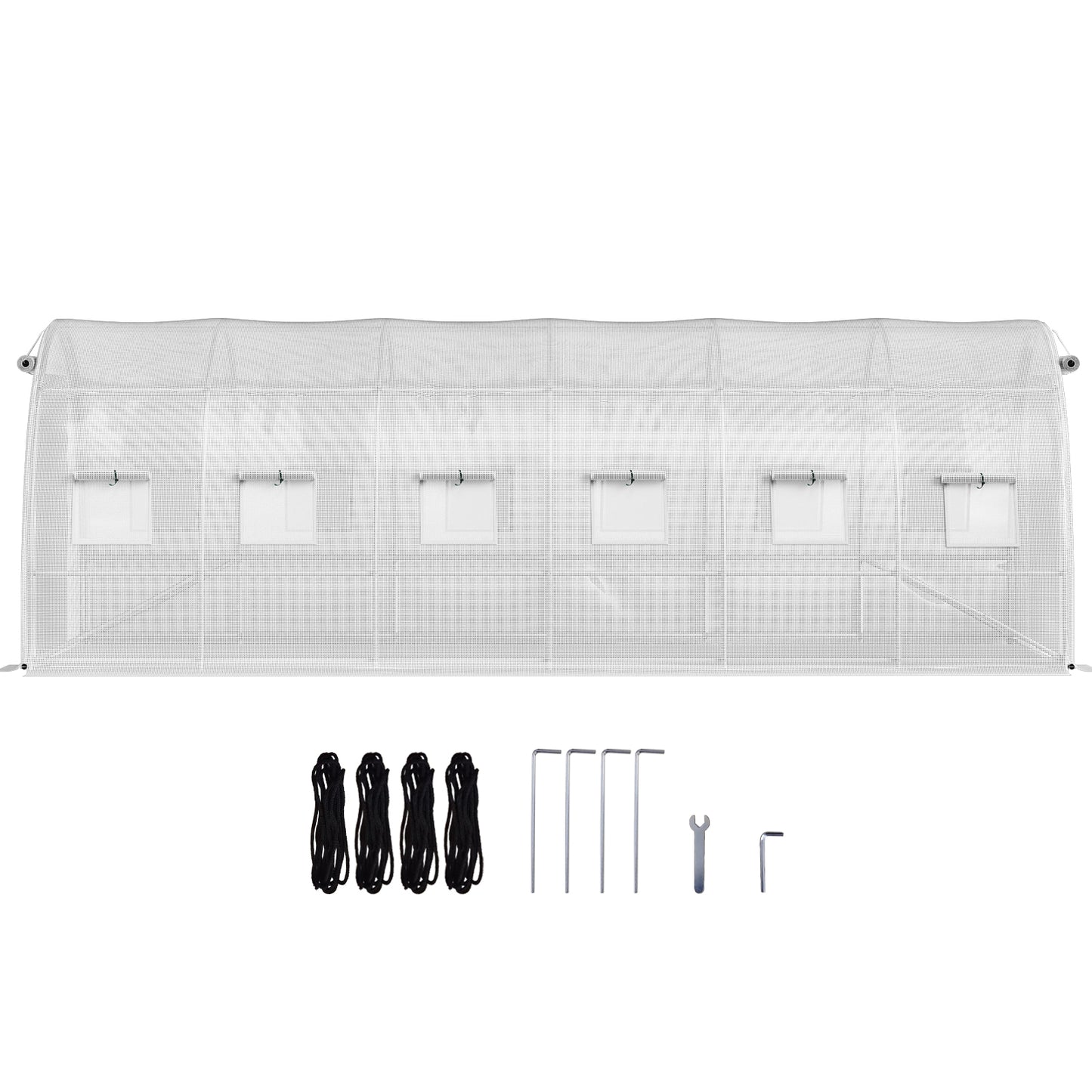 VEVOR Walk-In Tunnel Greenhouse, 20 X 10 X 7 Ft Portable Plant Hot House W Galvanized Steel Hoops, 3 Top Beams, Diagonal Poles, 2 Zippered Doors & 12 Roll-Up Windows, White