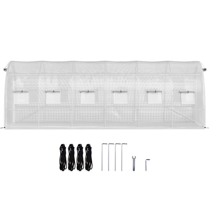 VEVOR Walk-In Tunnel Greenhouse, 20 X 10 X 7 Ft Portable Plant Hot House W Galvanized Steel Hoops, 3 Top Beams, Diagonal Poles, 2 Zippered Doors & 12 Roll-Up Windows, White