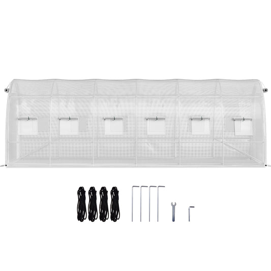 VEVOR Walk-In Tunnel Greenhouse, 20 X 10 X 7 Ft Portable Plant Hot House W Galvanized Steel Hoops, 3 Top Beams, Diagonal Poles, 2 Zippered Doors & 12 Roll-Up Windows, White