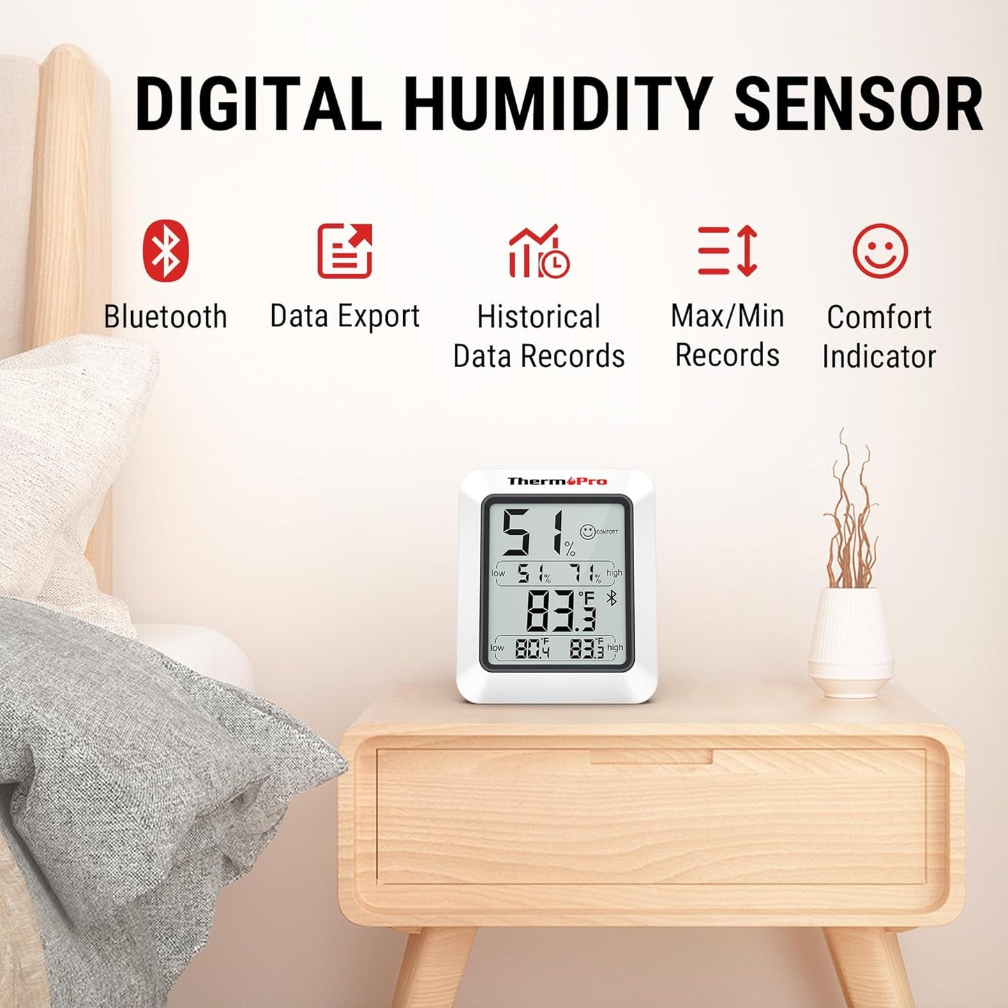 Hygrometer Thermometer for House TP350, Bluetooth Room Indoor Greenhouse Thermom