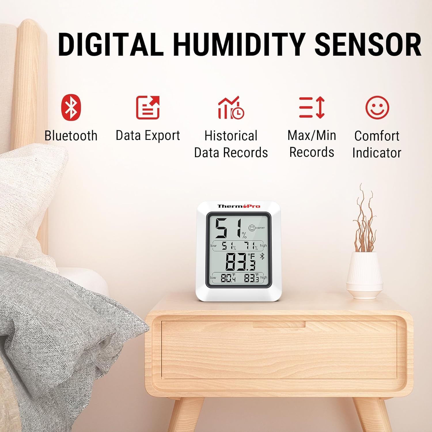 Hygrometer Thermometer for House TP350, Bluetooth Room Indoor Greenhouse Thermom