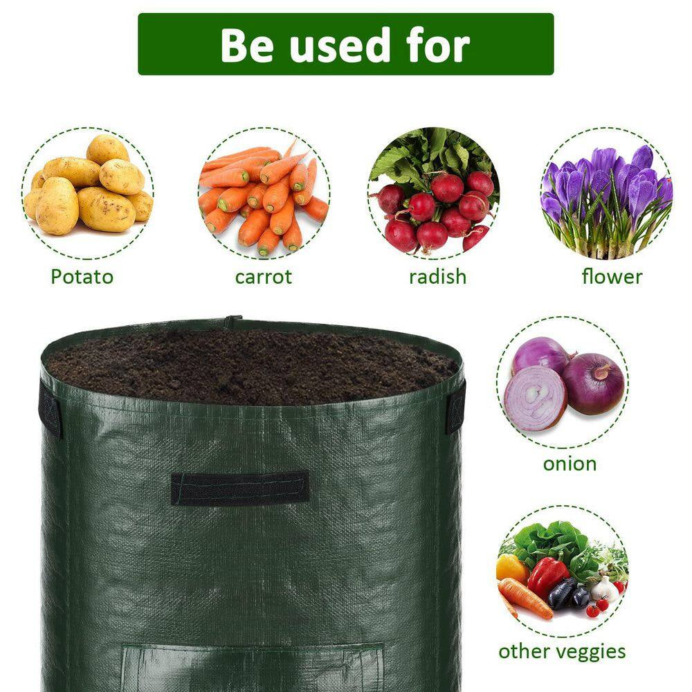 10 Gal. Polyethylene Potato Grow Bags, Handles Planter Pots with Flap for Tomato, Fruits and Carrot, Green (2-Pack)