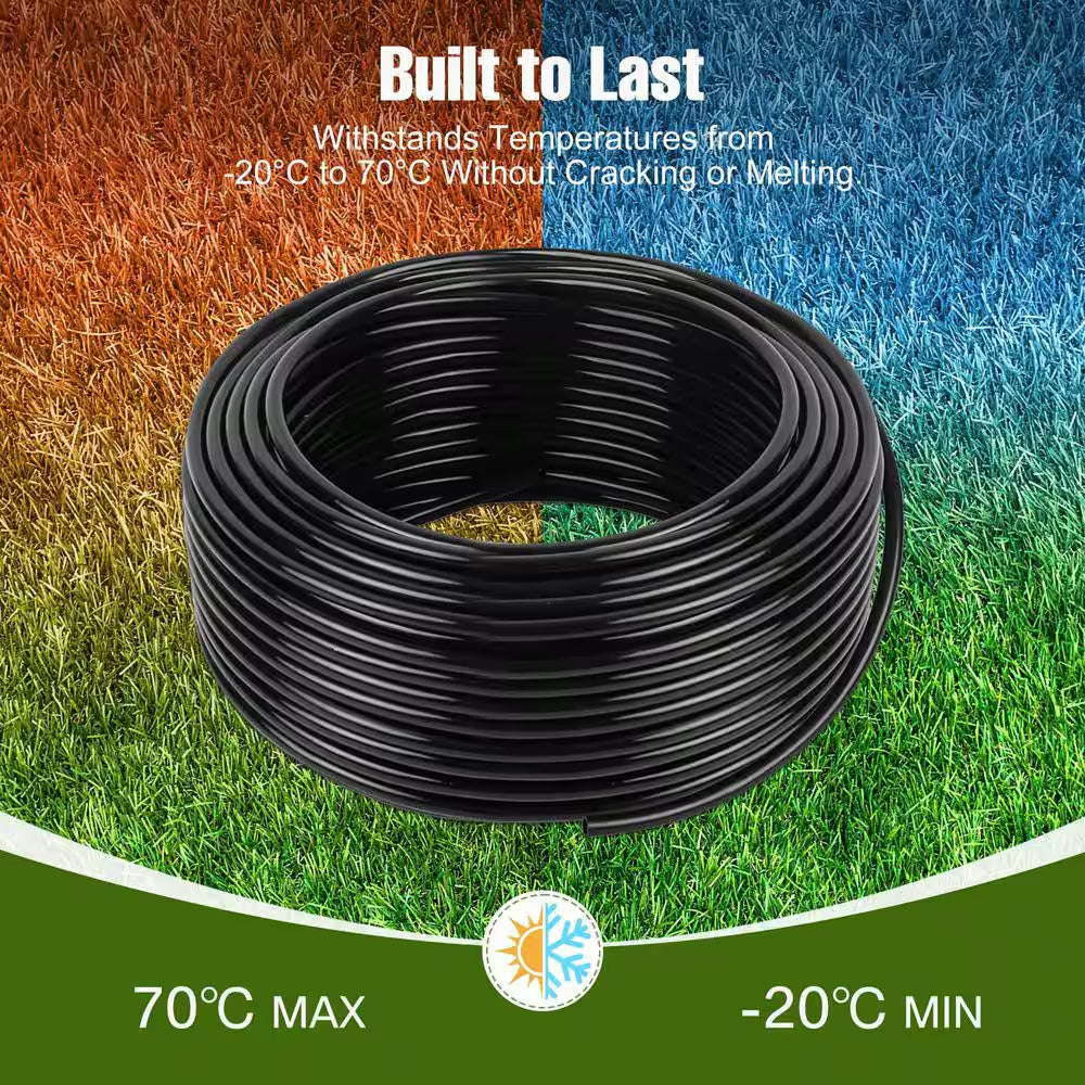 100 Ft. 1/4 In. Drip Irrigation Tubing with 10 Pack Push-To-Connect Tee Fittings for Garden Watering System