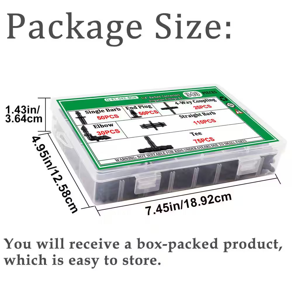340 Piece 1/4 In. Drip Irrigation Kit with Barbed Connectors for Garden, Lawn, and Flower Pot