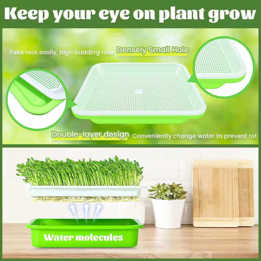 10 Pack Green Seed Sprouter Trays Soil-Free Germination Nursery Tray with Planting Paper for Indoor Outdoor Use