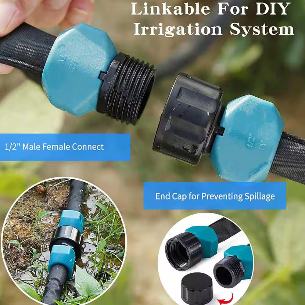 10 Ft. Linkable Flat Soaker Hose for Garden, Dual-Layer Leak-Free Design with Holes, Saves 80% Water