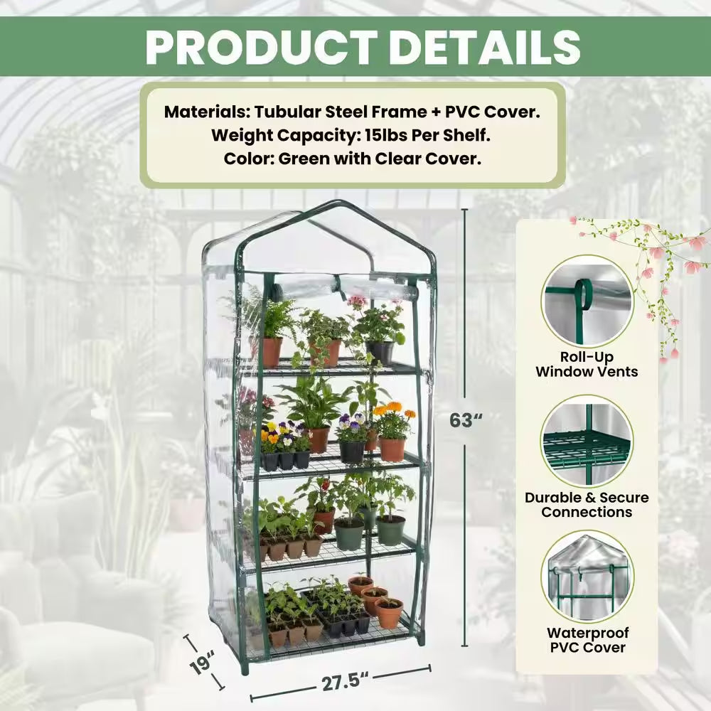 27.5 In. X 19 In. X 63 In. 4 Tier Greenhouse