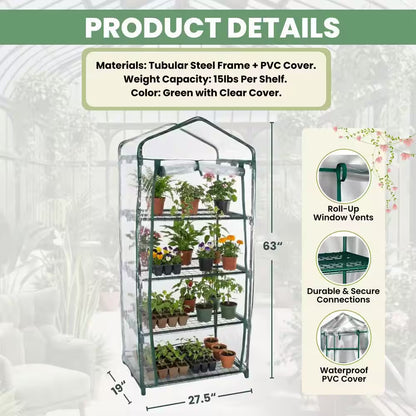 27.5 In. X 19 In. X 63 In. 4 Tier Greenhouse