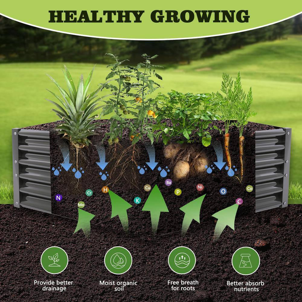 70 In. Gray Metal Planter Box Raised Garden Bed for Planting Vegetables Flowers