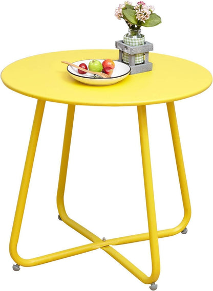 Small round Side Table, 18-Inch Outdoor Side Table with Adjustable Feet, Modern End Accent Table for Patio Porch, Yellow