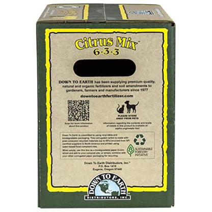 Down to Earth Organic Citrus Fertilizer Mix 6-3-3, 15 Lbs, Enhances Soil Health