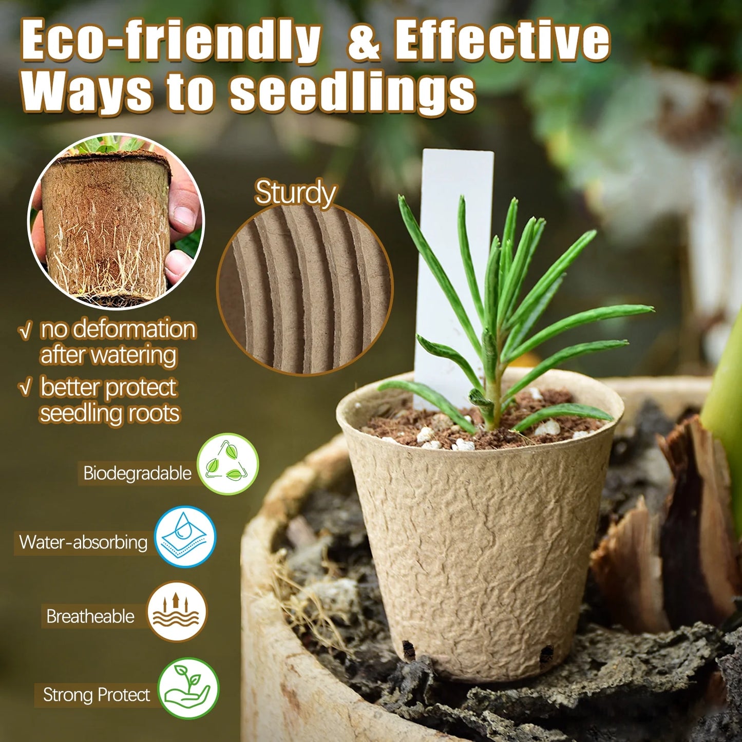 40 Pack Peat Pots for Seedlings, 3.15 Inch Biodegradable Seed Starter Planting Pots for Seedlings