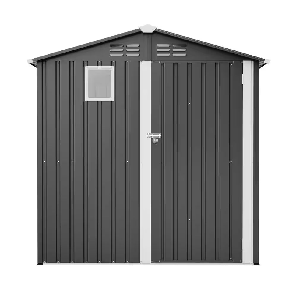 6 Ft. W X 4 Ft. D Black Metal Outdoor Storage Shed Utility Tool Shed for Backyard Garden Patio Lawn (24 Sq. Ft.)