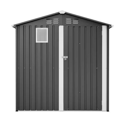 6 Ft. W X 4 Ft. D Black Metal Outdoor Storage Shed Utility Tool Shed for Backyard Garden Patio Lawn (24 Sq. Ft.)