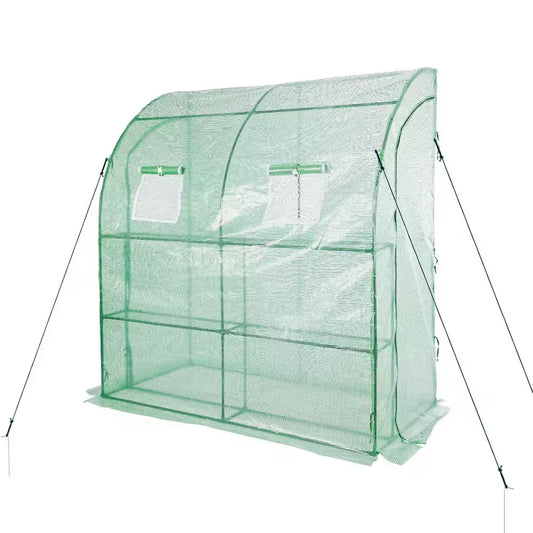 40 In. W X 79 In. D X 85 In. H Outdoor Lean-To Walk-In Tunnel Portable Greenhouse with Shelf, Green