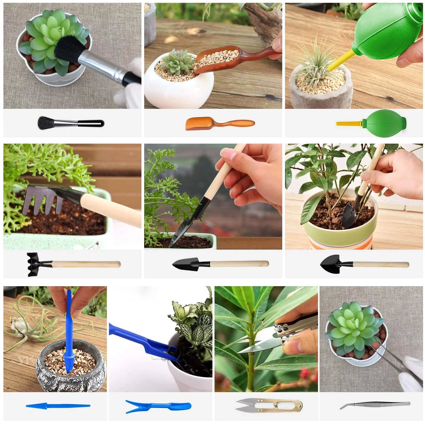 111Pcs Garden Tools Set + Succulent Tools Set, Heavy Duty Aluminum Manual Garden Kit Outdoor Gardening 