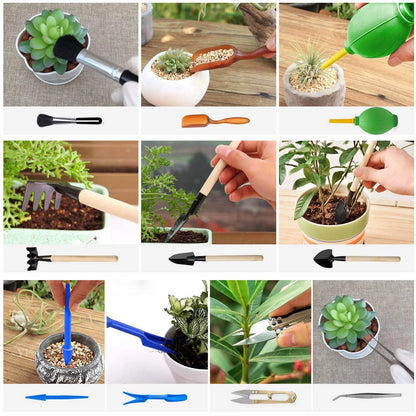 111Pcs Garden Tools Set + Succulent Tools Set, Heavy Duty Aluminum Manual Garden Kit Outdoor Gardening 