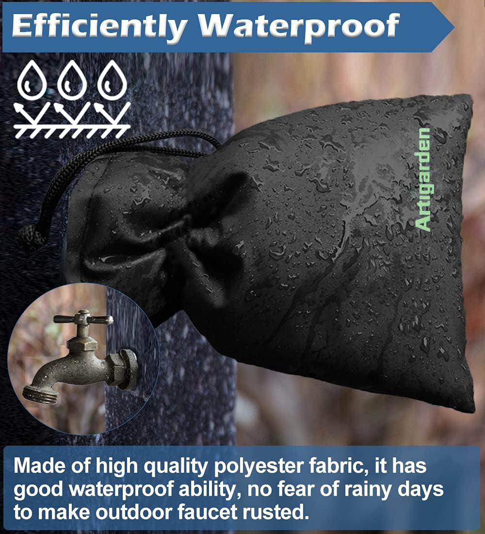Upgraded Outdoor Faucet Cover for Winter Freeze Protection - outside Water Hose Bib Insulated Sock for Cold Weather, Black, Pack of 2