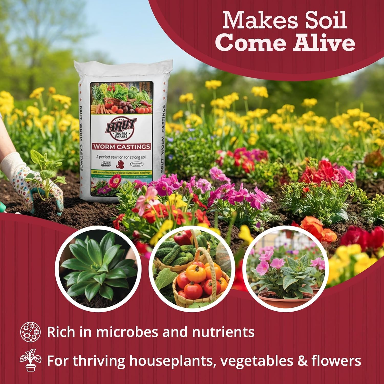 30 LB Organic Worm Castings, Natural Fertilizer for Indoor Outdoor Plants – Compost Soil Control, Mineral-Rich Potting Mix Additive Plant Food for Soil Health and Garden Growth